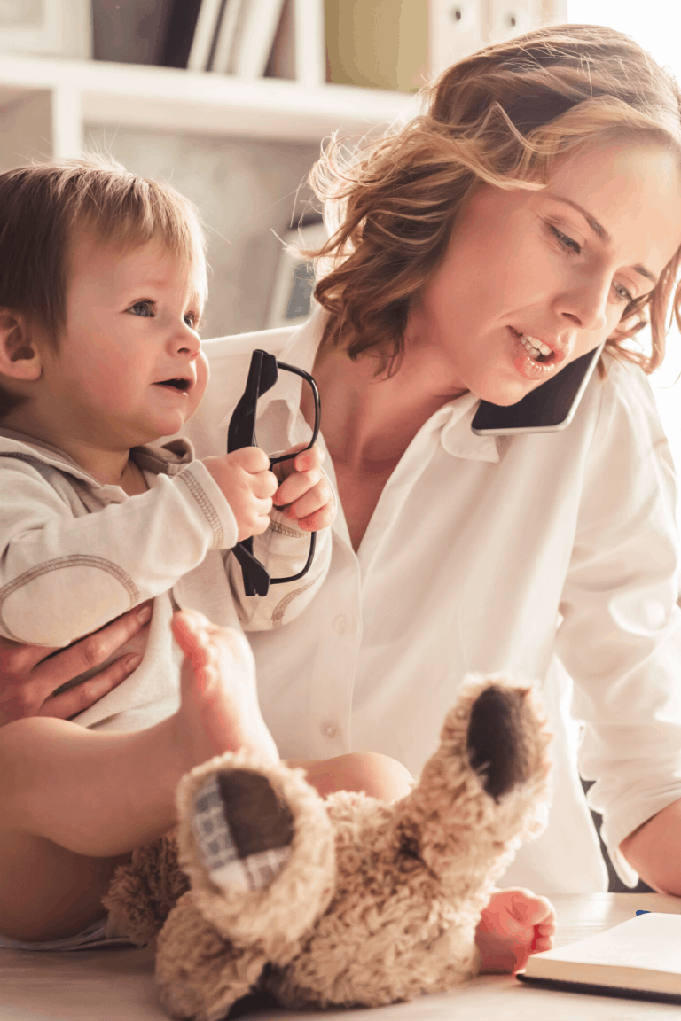 organized mom working with a baby