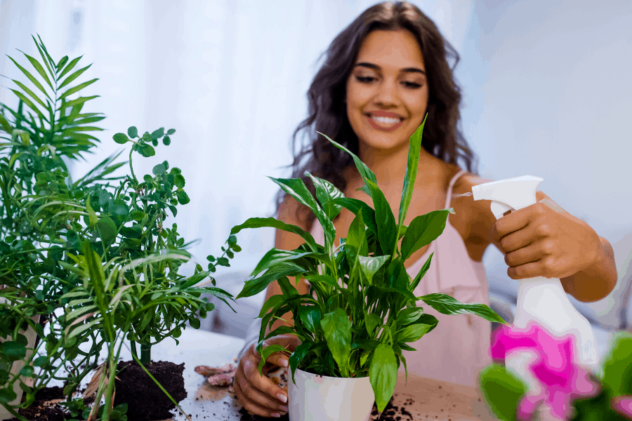 woman spraying plants
