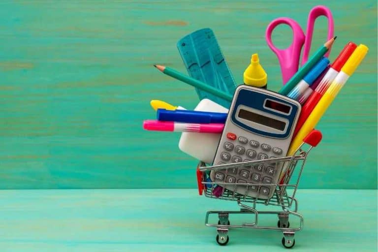 mini shopping cart with school supplies