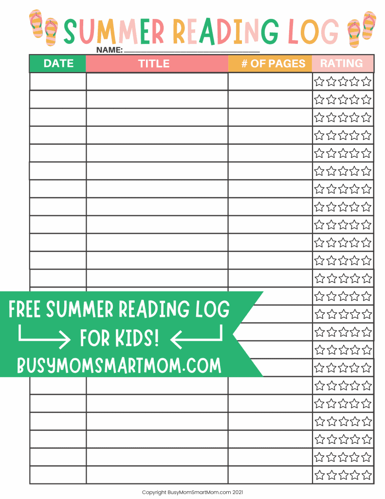 free printable reading log