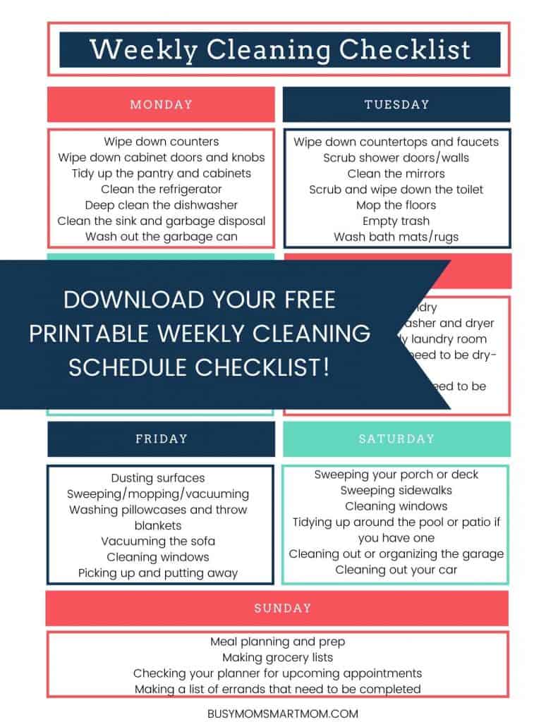 weekly cleaning schedule printable