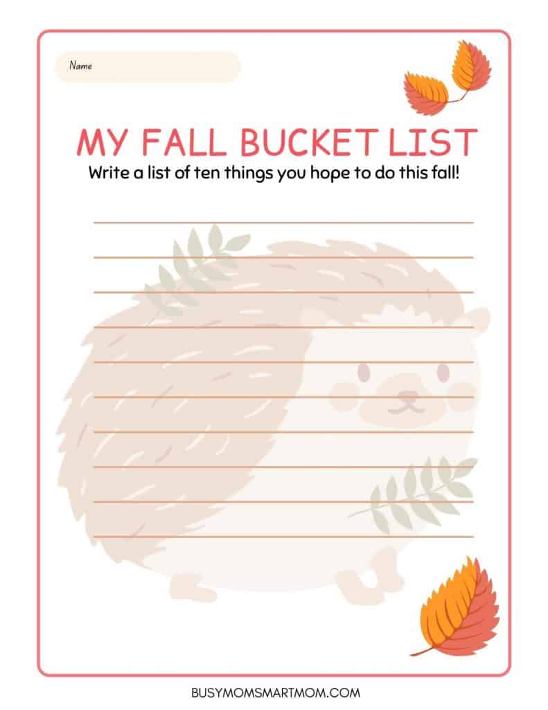 fall bucket list printable