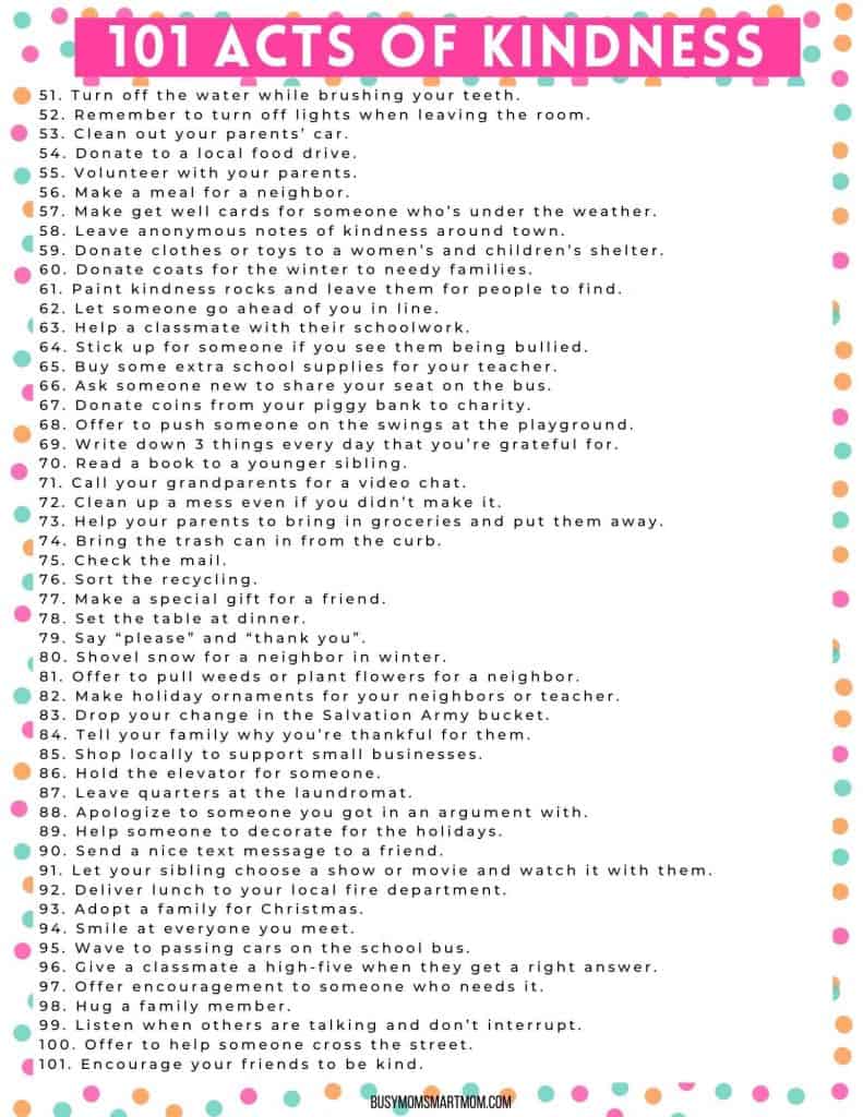 acts of kindness for kids printable page 2