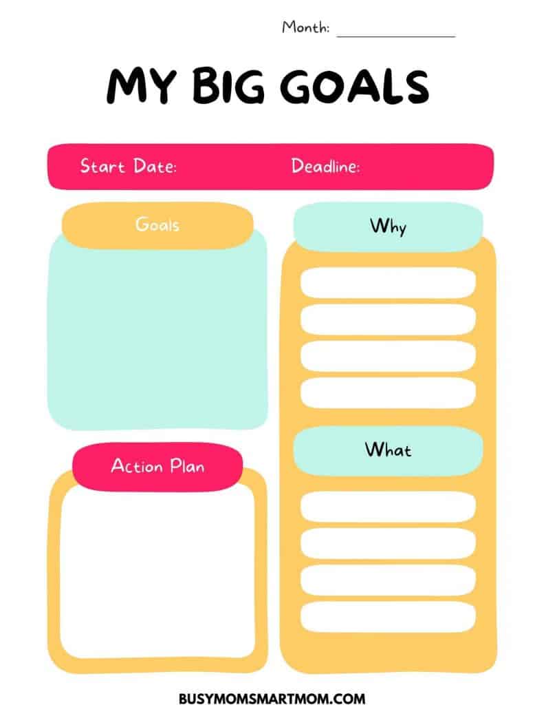 kids goal setting worksheet