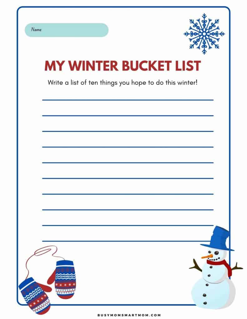 winter bucket list printable for kids