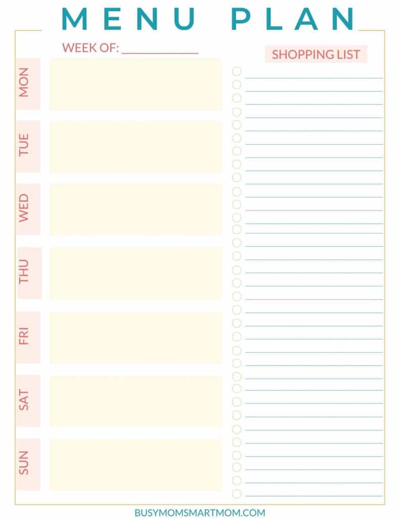 menu planning printables